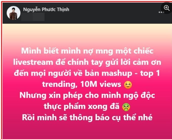 Tình hình sức khoẻ của Noo Phước Thịnh sau khi bị ngộ độc